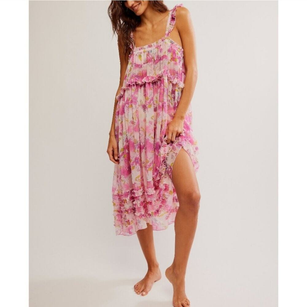 NWT Free People Moon Phase Printed Midi Slip Dress / Pop Combo / Size S